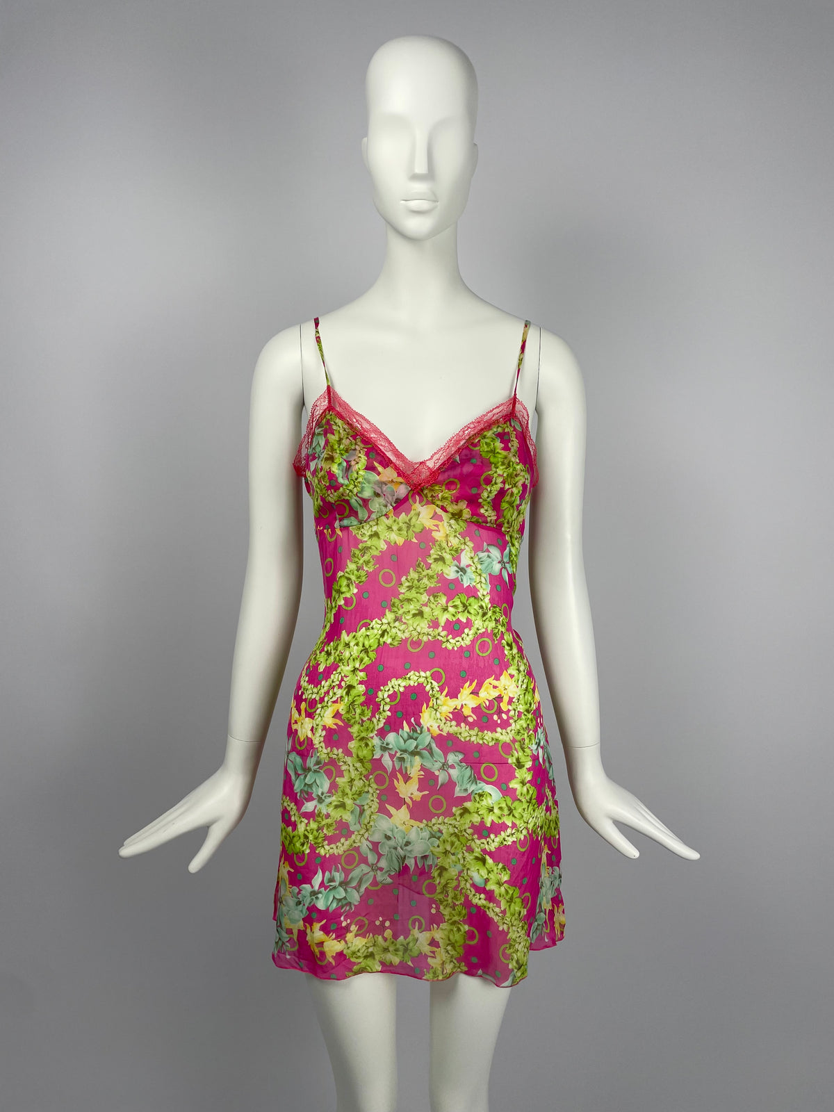 Versace 2000's Pink Flower Print Mini dress
