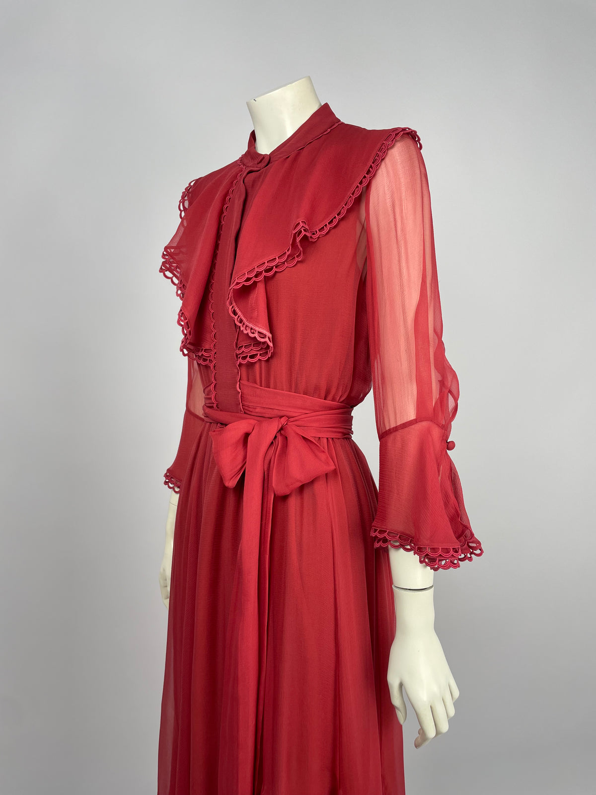 Chloé A/W 2017 red ruffled tie maxi dress.