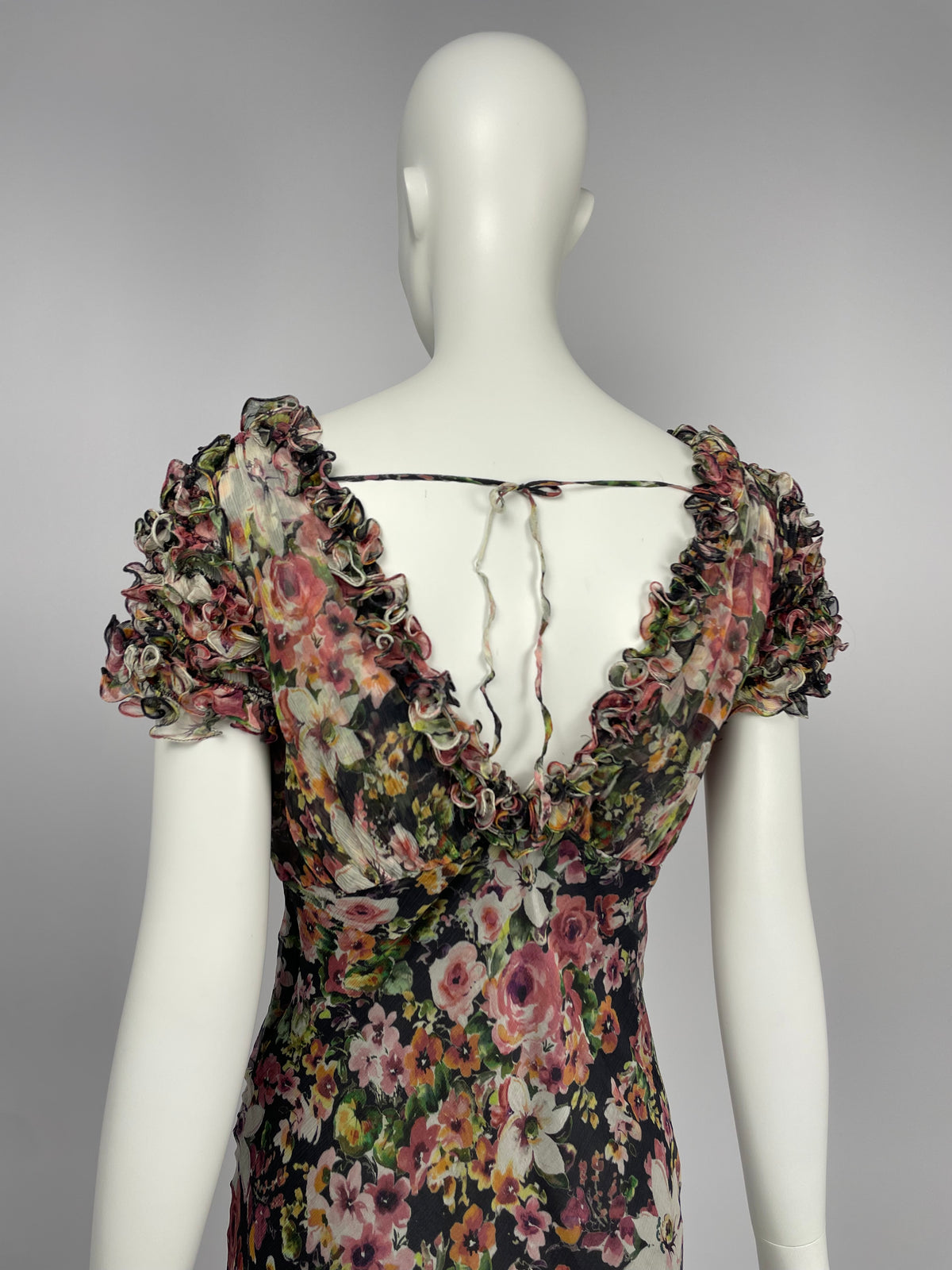 Georges Rech 1990's Flower print V neck dress