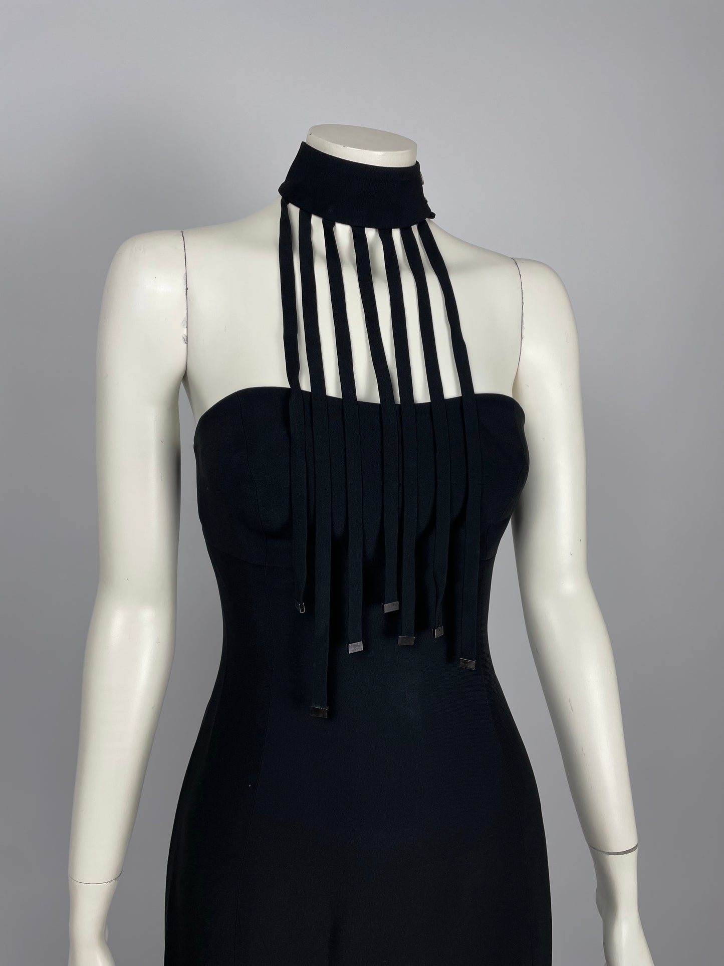Claude Montana 1990’s metal fringes gown.