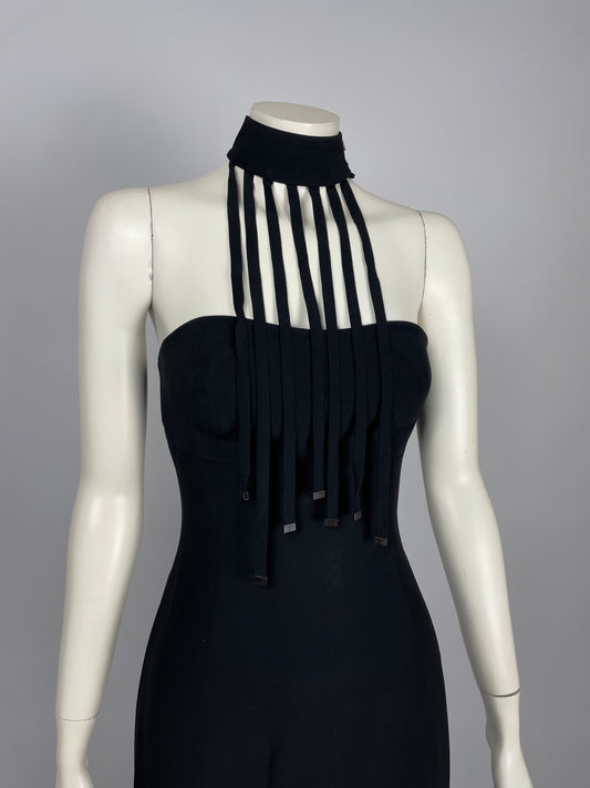 Claude Montana 1990’s metal fringes gown.