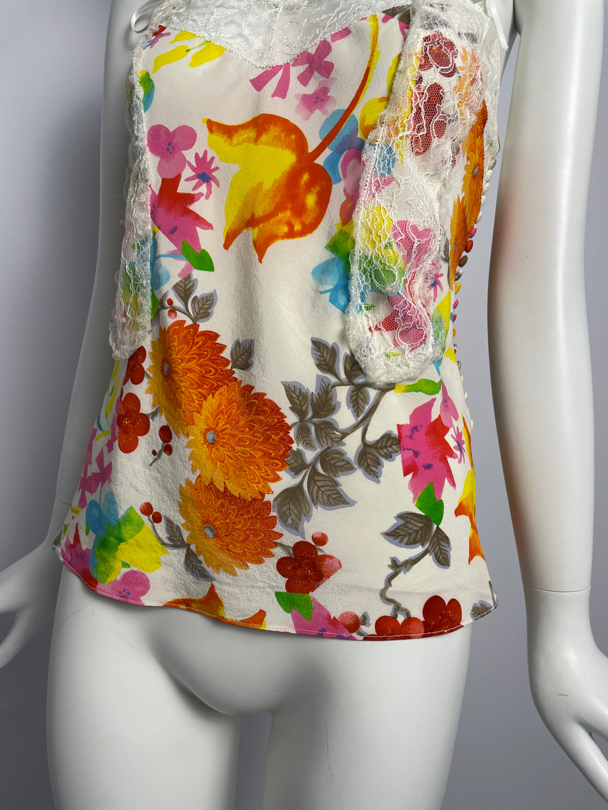 Dior by John Galliano S/S 2006 flower print cut silk top
