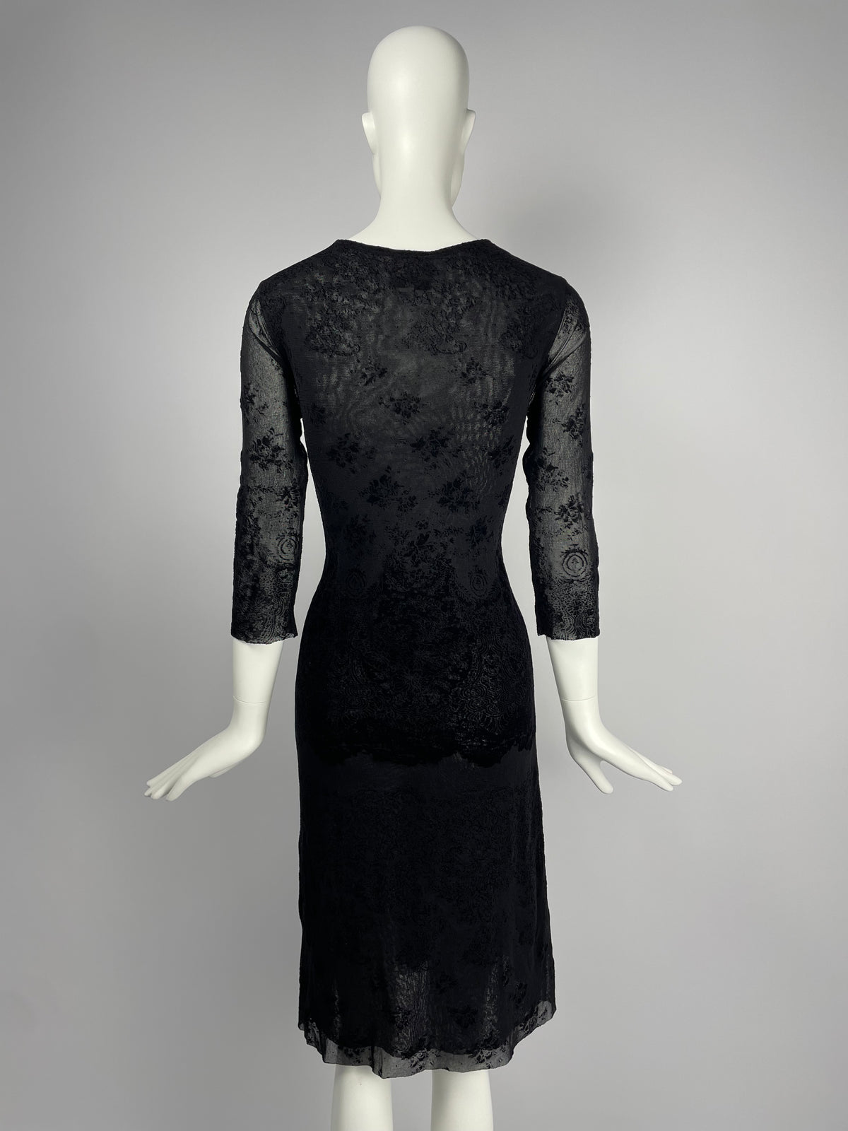 Jean Paul Gaultier 1990's 3/4 sleeves lace mesh maxi dress