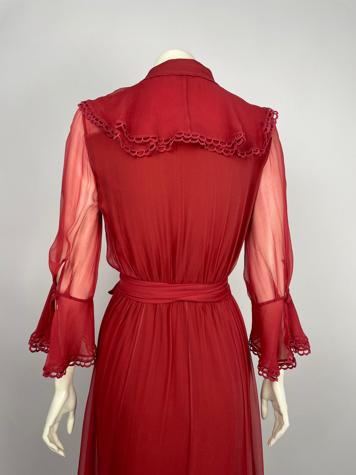 Chloé A/W 2017 red ruffled tie maxi dress.