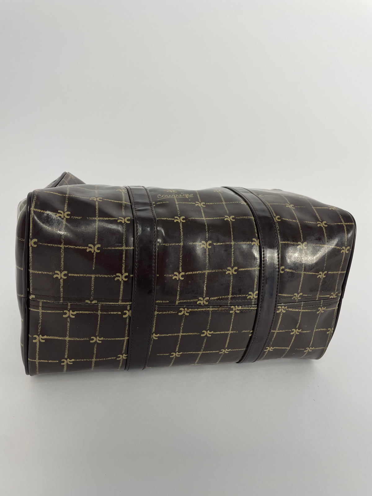 Courrèges 1980's Patent leather logo handbag