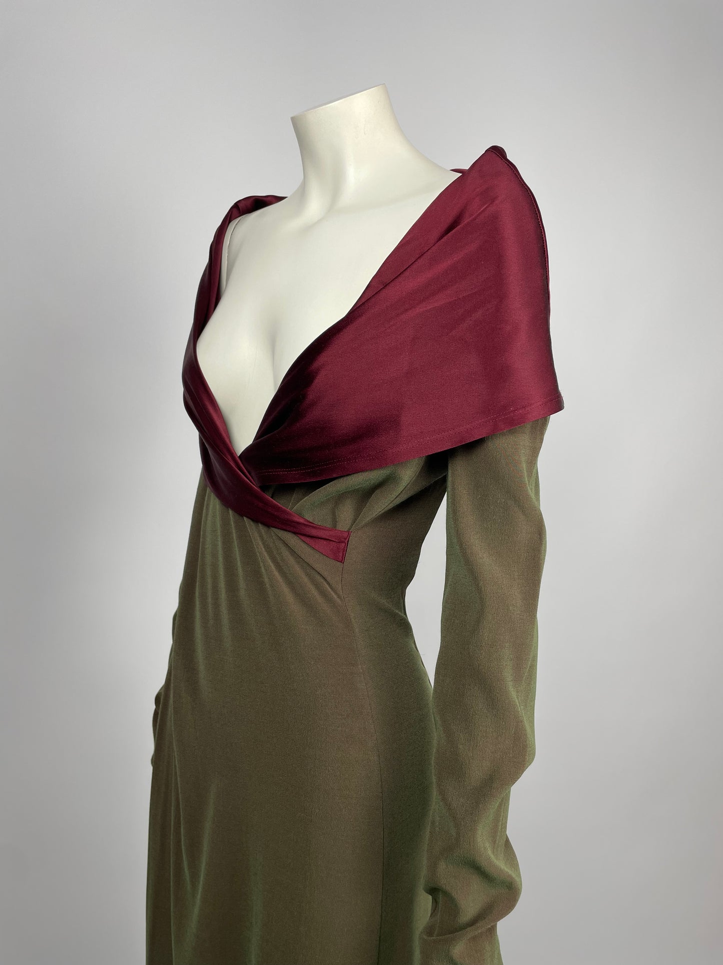 Jean Paul Gaultier 1990’s satin wide neckline gown.