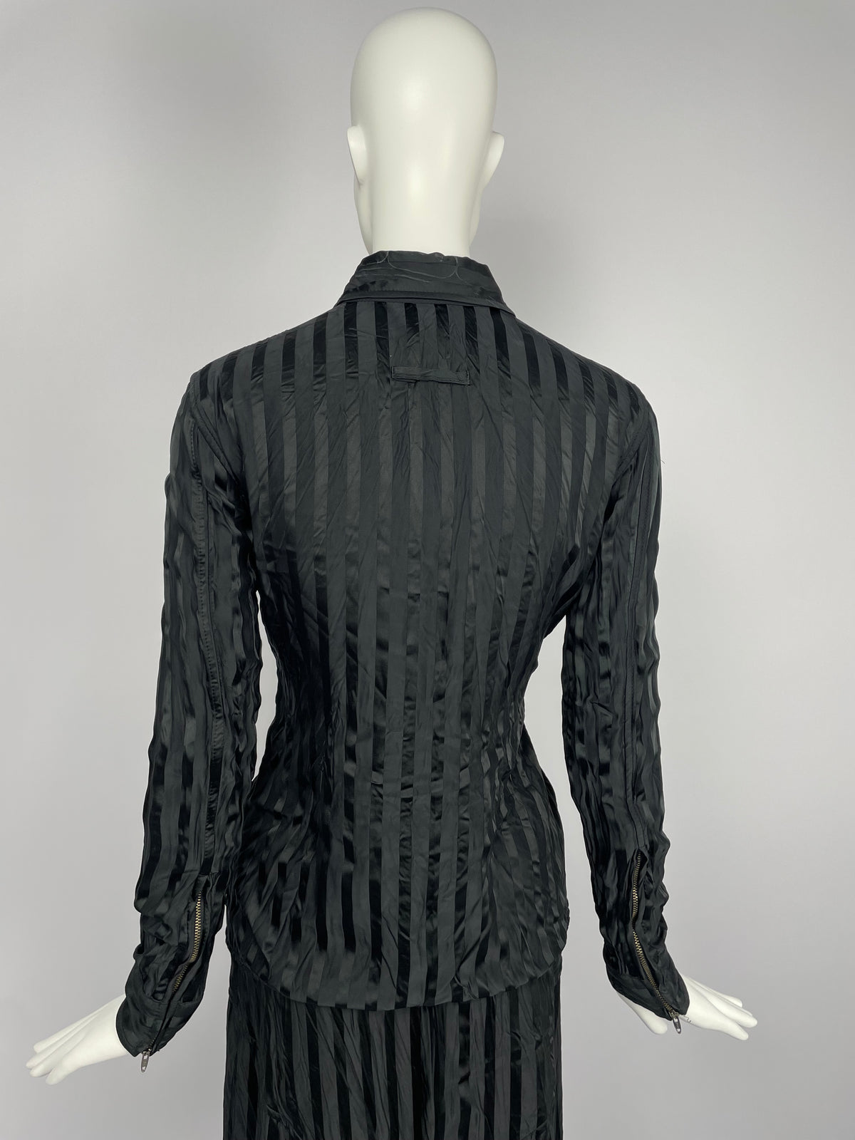 Jean Paul Gaultier 1990’s Wrinkled Satin Pinstripe suit