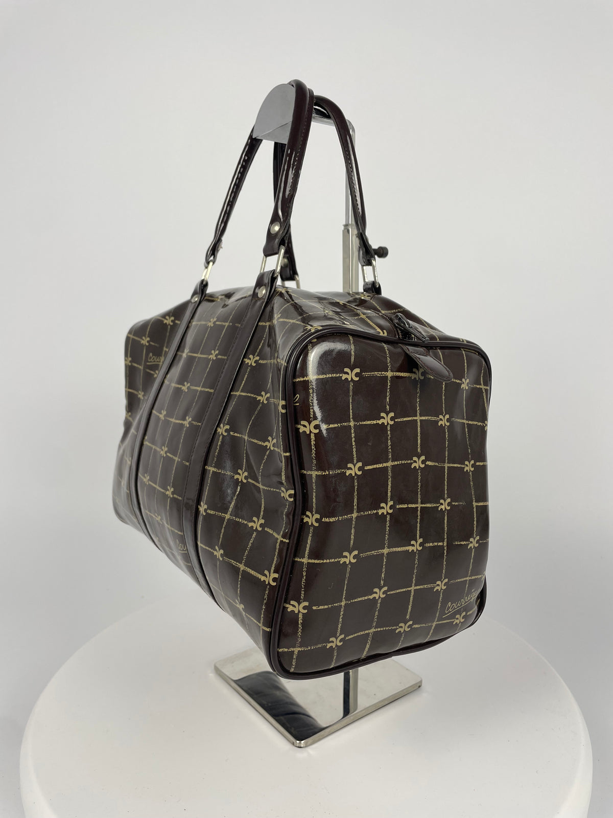 Courrèges 1980's Patent leather logo handbag
