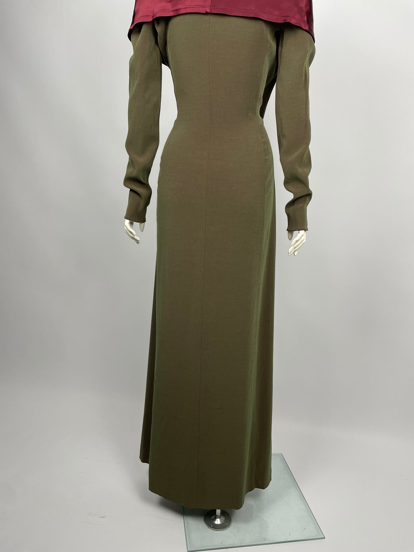 Jean Paul Gaultier 1990’s satin wide neckline gown.