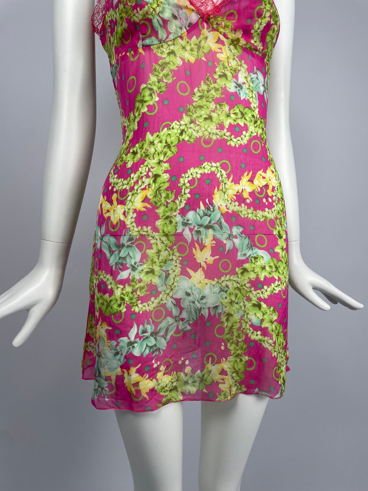 Versace 2000's Pink Flower Print Mini dress