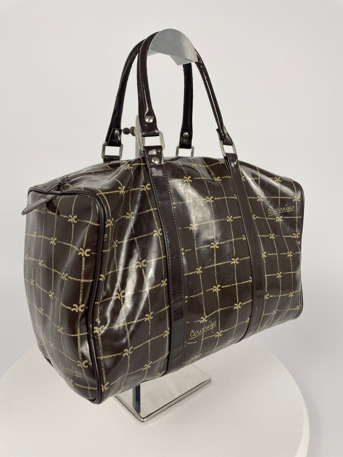 Courrèges 1980's Patent leather logo handbag