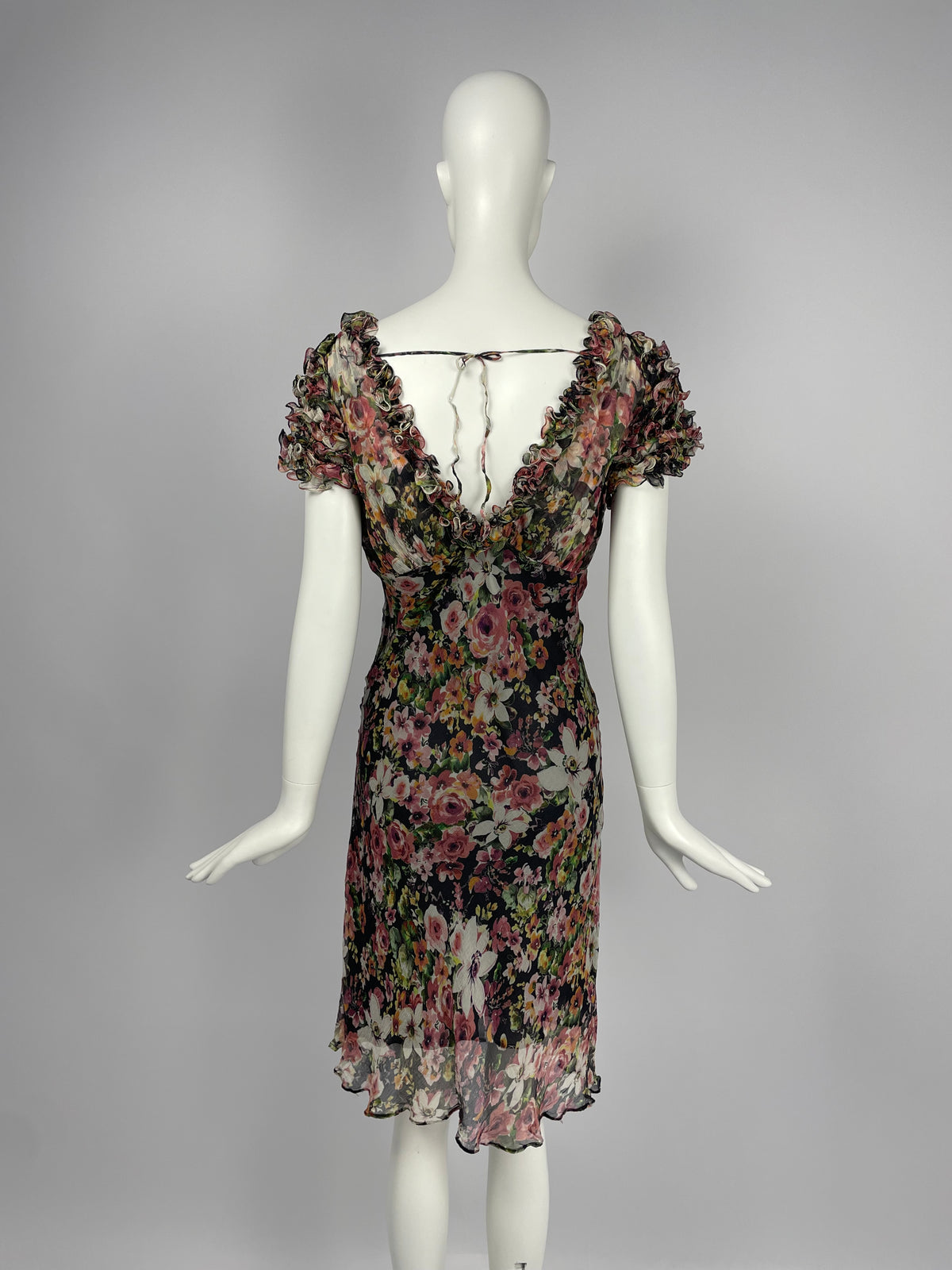 Georges Rech 1990's Flower print V neck dress
