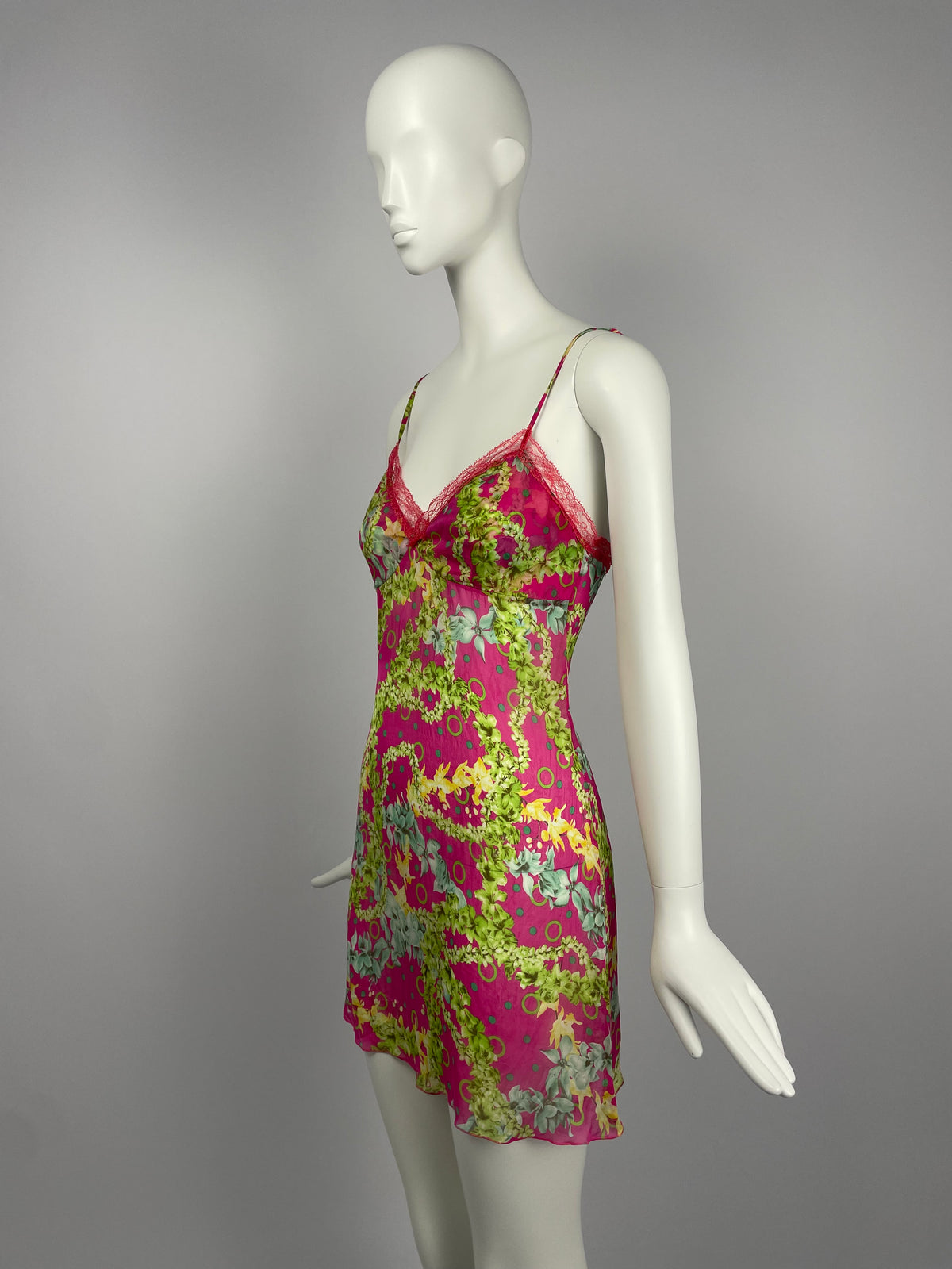 Versace 2000's Pink Flower Print Mini dress