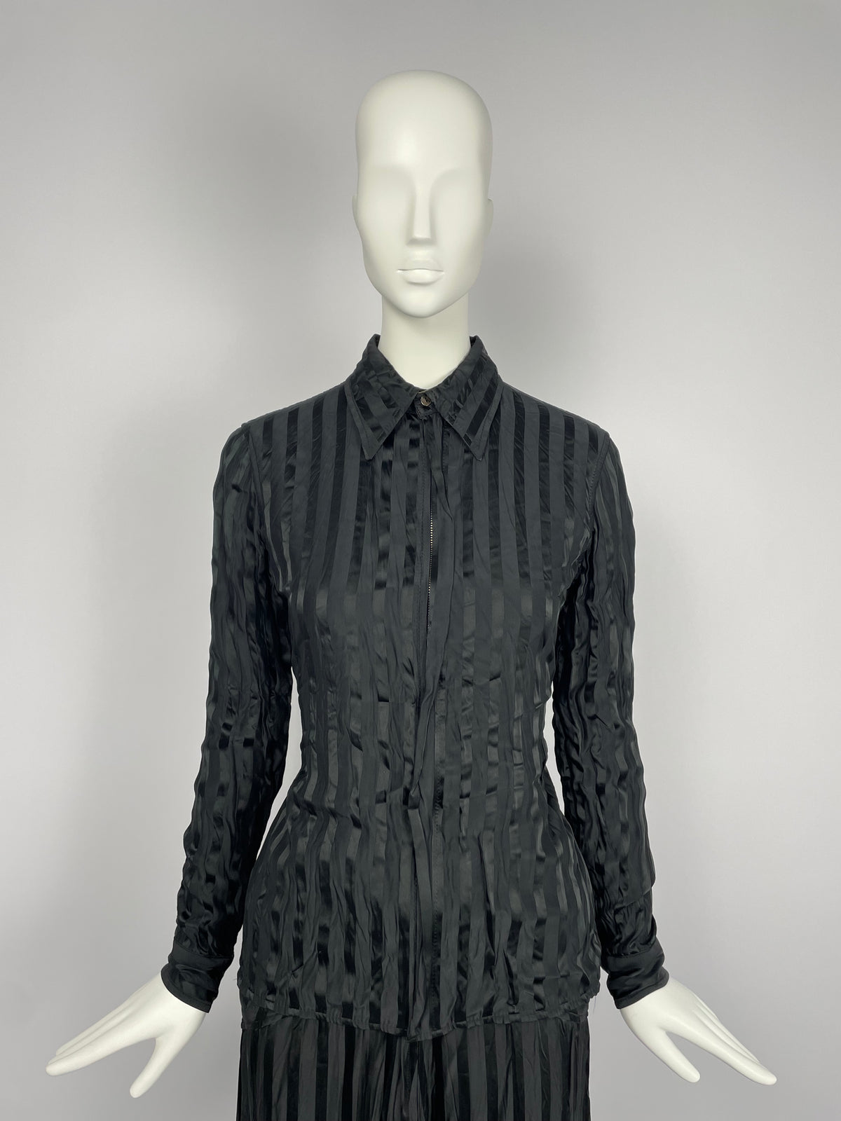 Jean Paul Gaultier 1990’s Wrinkled Satin Pinstripe suit