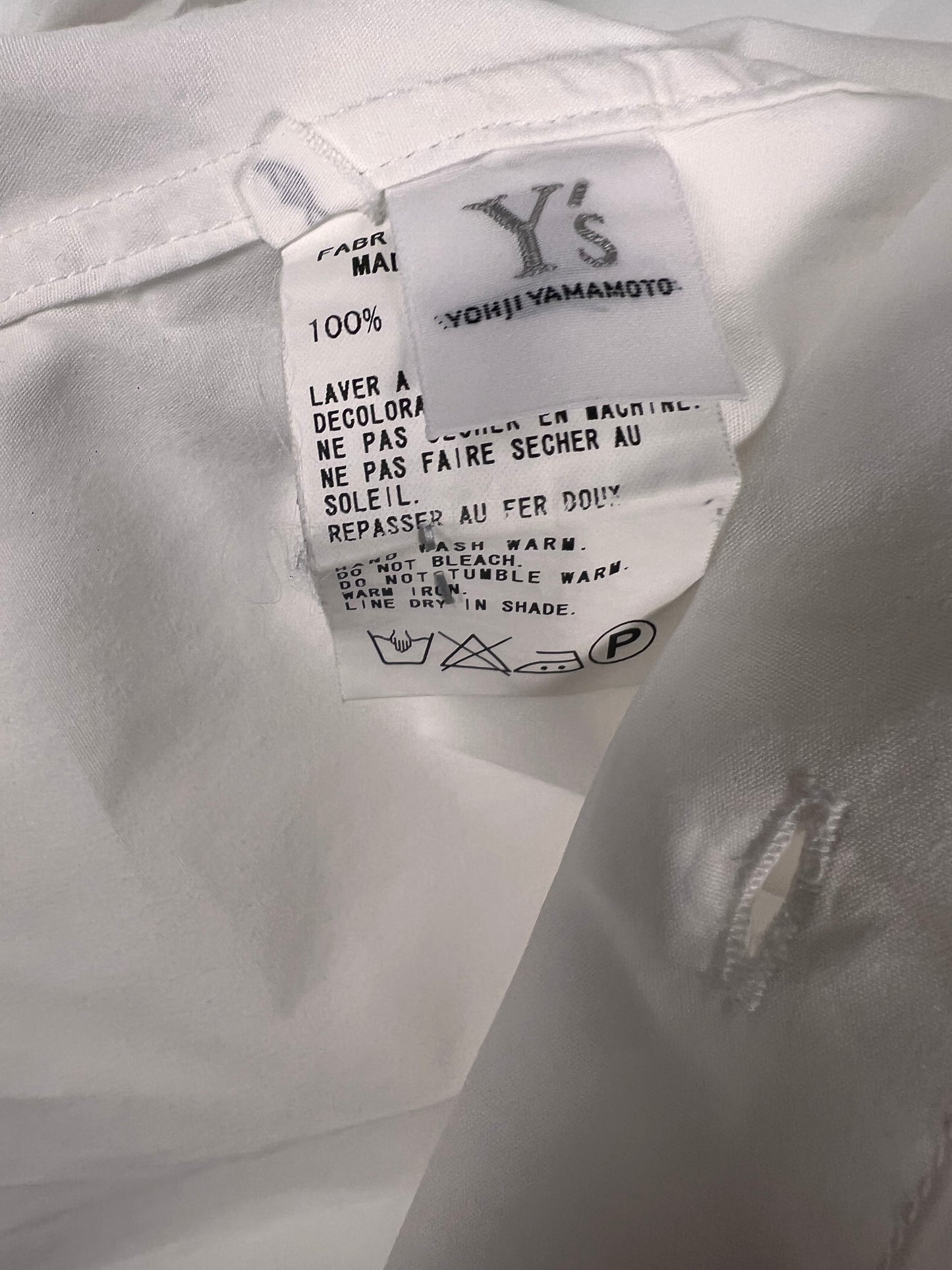 Yohji Yamamoto white Lapel shirt (S)