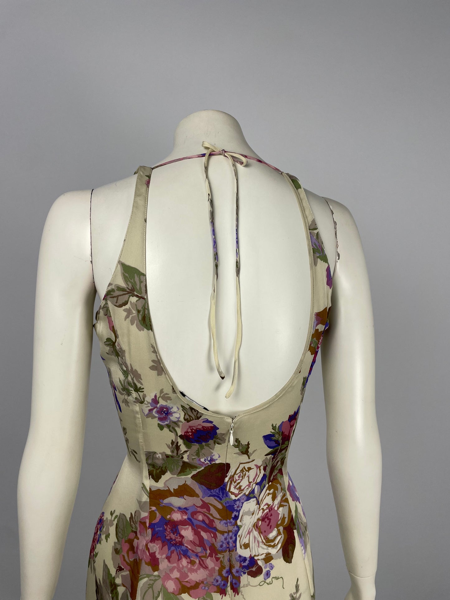 Giorgio Armani early 2000’s cowl neckline flower dress.