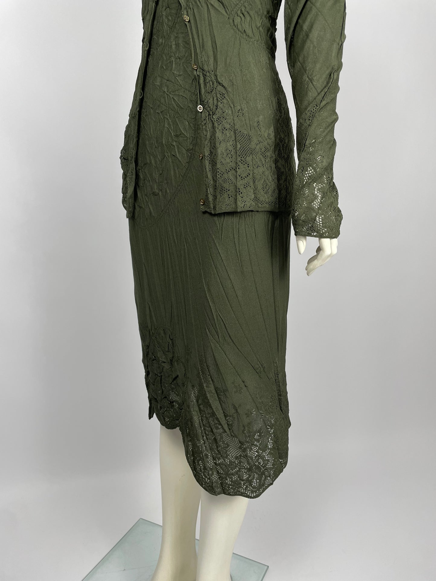 Christian Dior by John Galliano F/W 2006 laser cut wrinkled dress set.