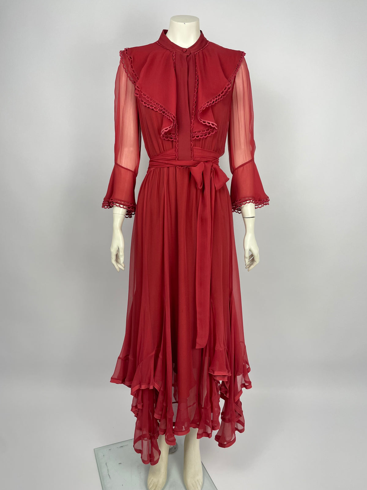 Chloé A/W 2017 red ruffled tie maxi dress.