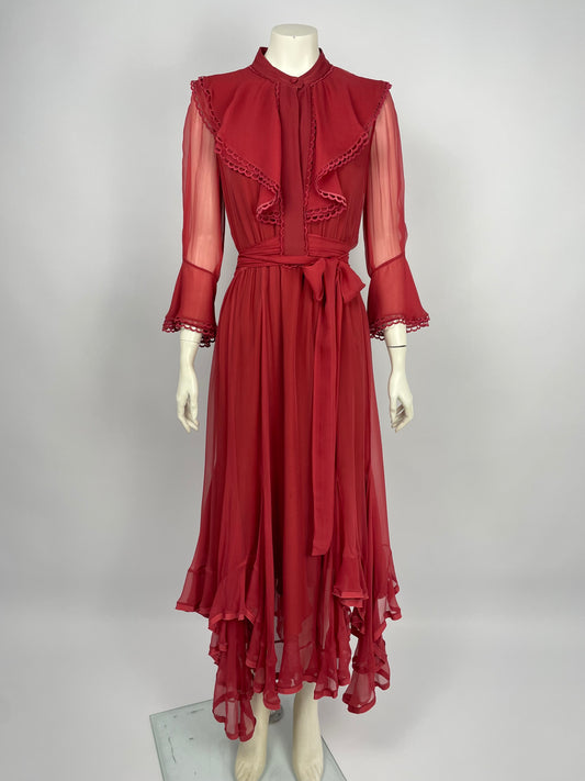 Chloé A/W 2017 red ruffled tie maxi dress.
