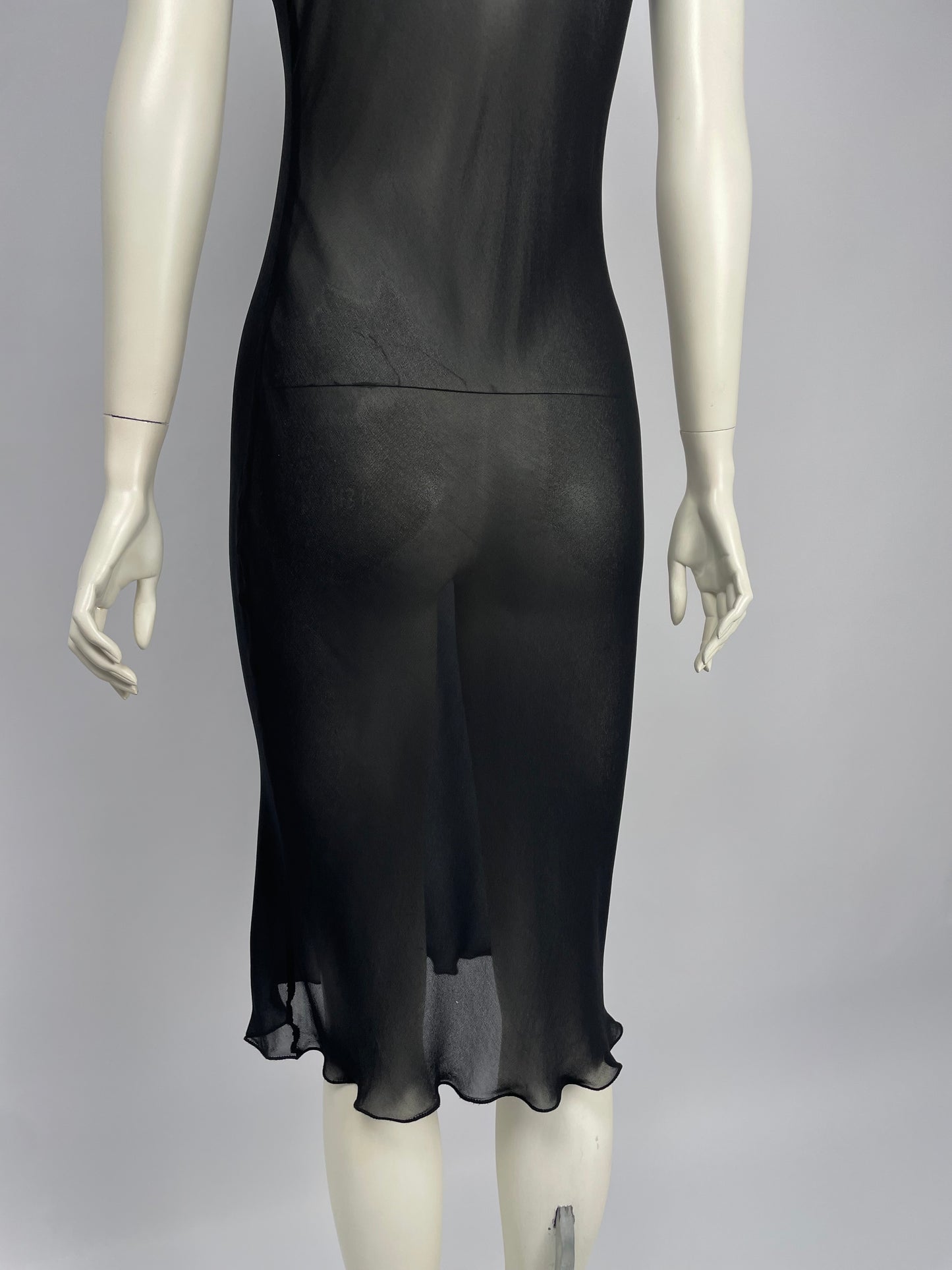 Blumarine 1990’s black mesh bias cut dress.