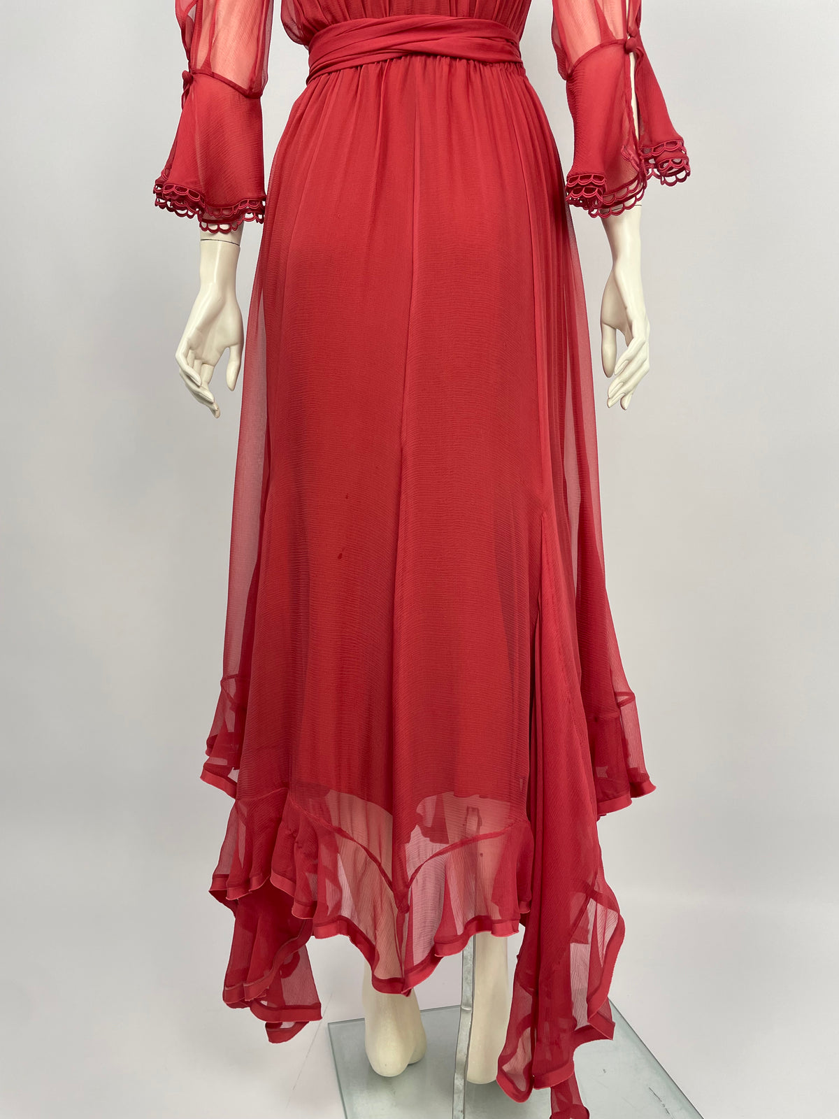 Chloé A/W 2017 red ruffled tie maxi dress.