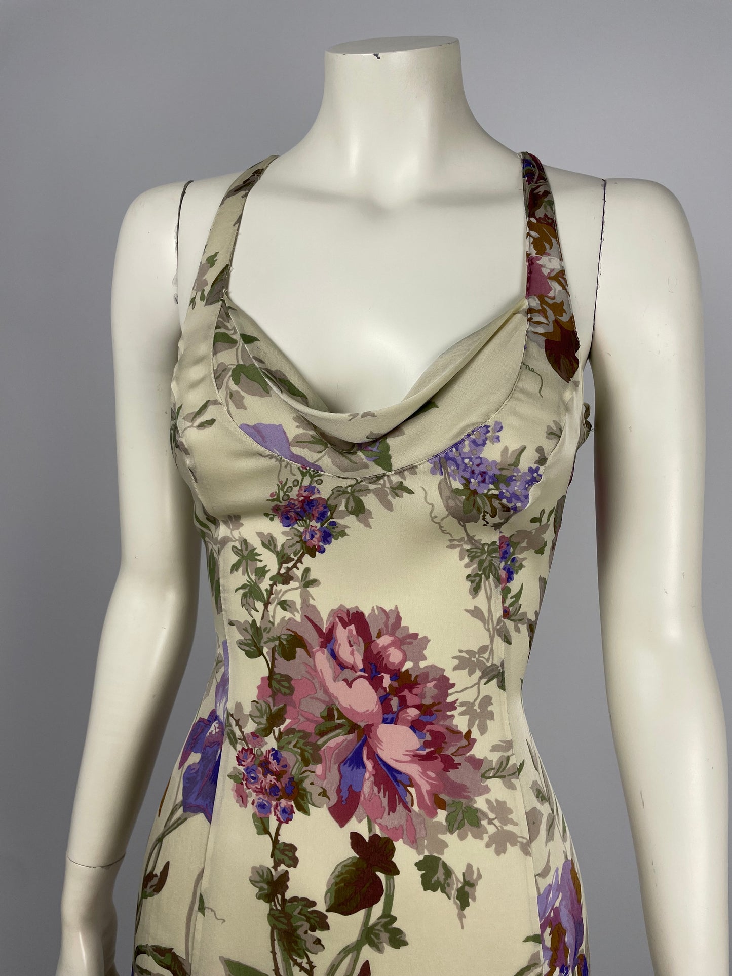 Giorgio Armani early 2000’s cowl neckline flower dress.