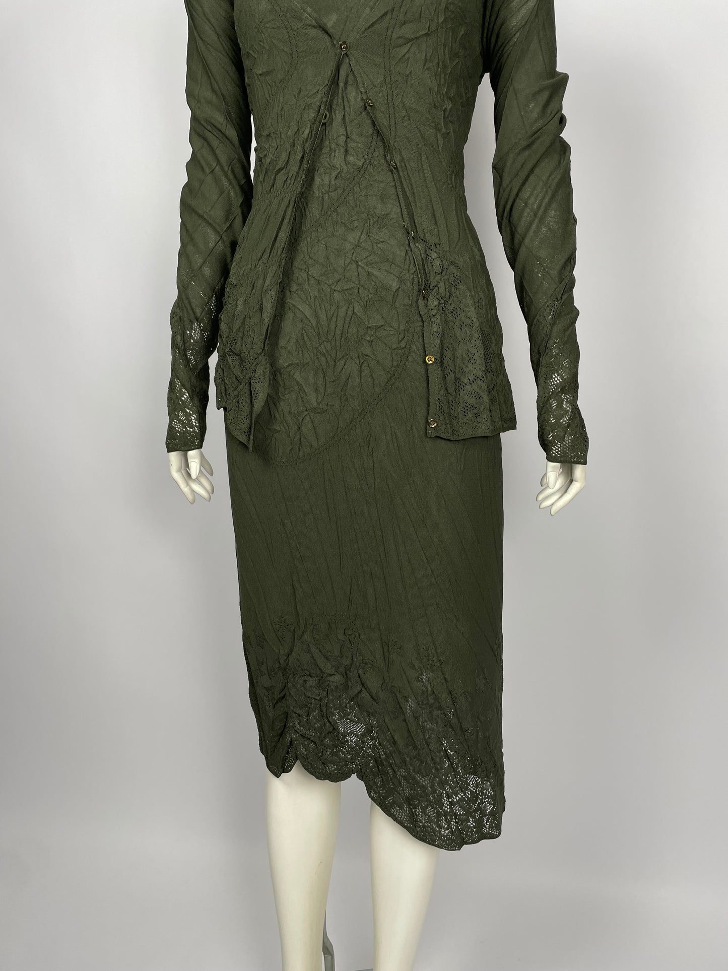 Christian Dior by John Galliano F/W 2006 laser cut wrinkled dress set.