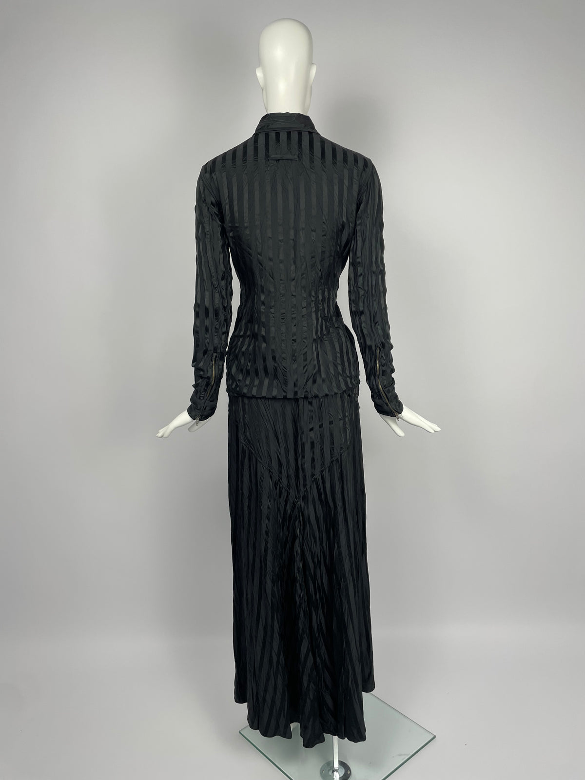 Jean Paul Gaultier 1990’s Wrinkled Satin Pinstripe suit
