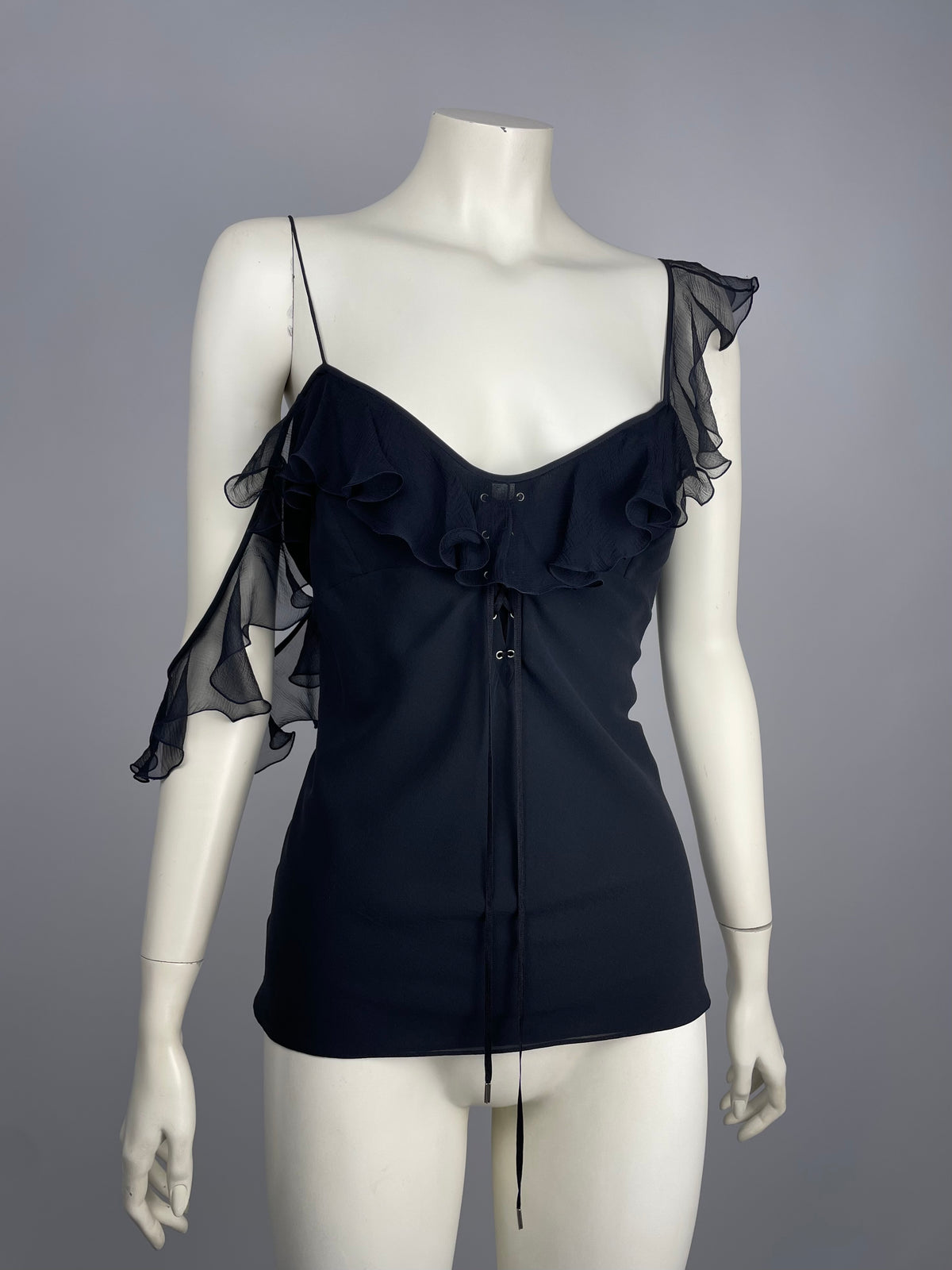 Dior by John Galliano S/S 2004 ruffled asymmetrical top.