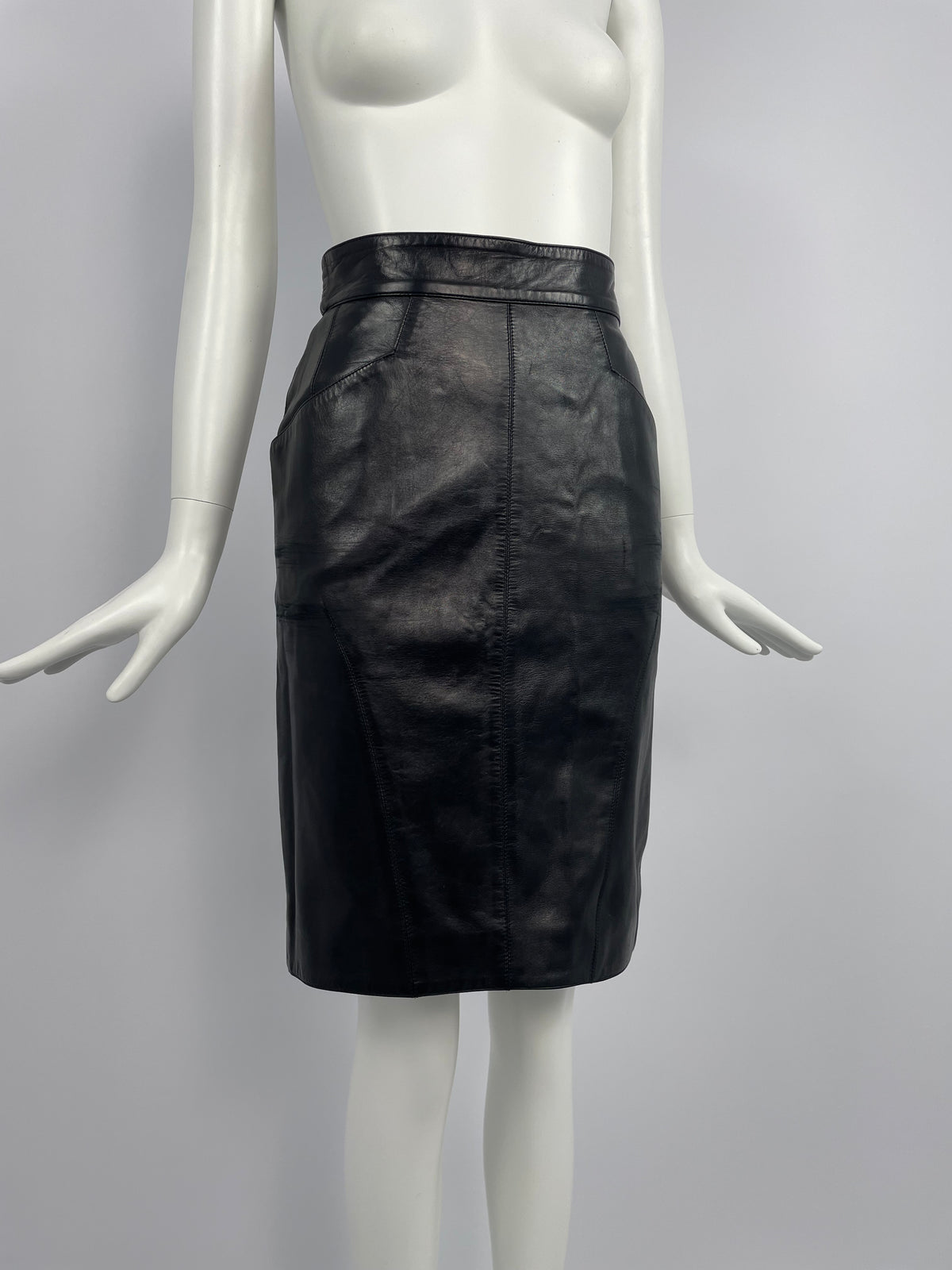 Claude Montana 1980's Ideal Cuirs black leather skirt