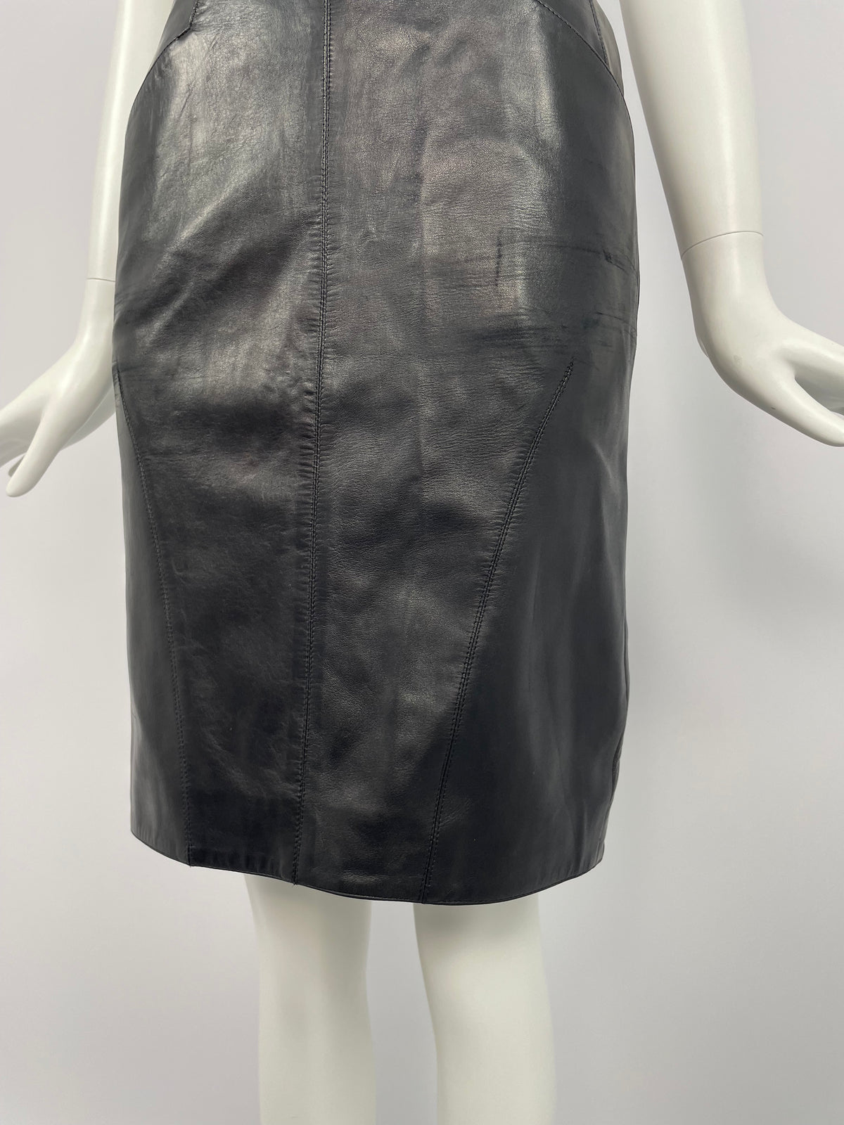 Claude Montana 1980's Ideal Cuirs black leather skirt