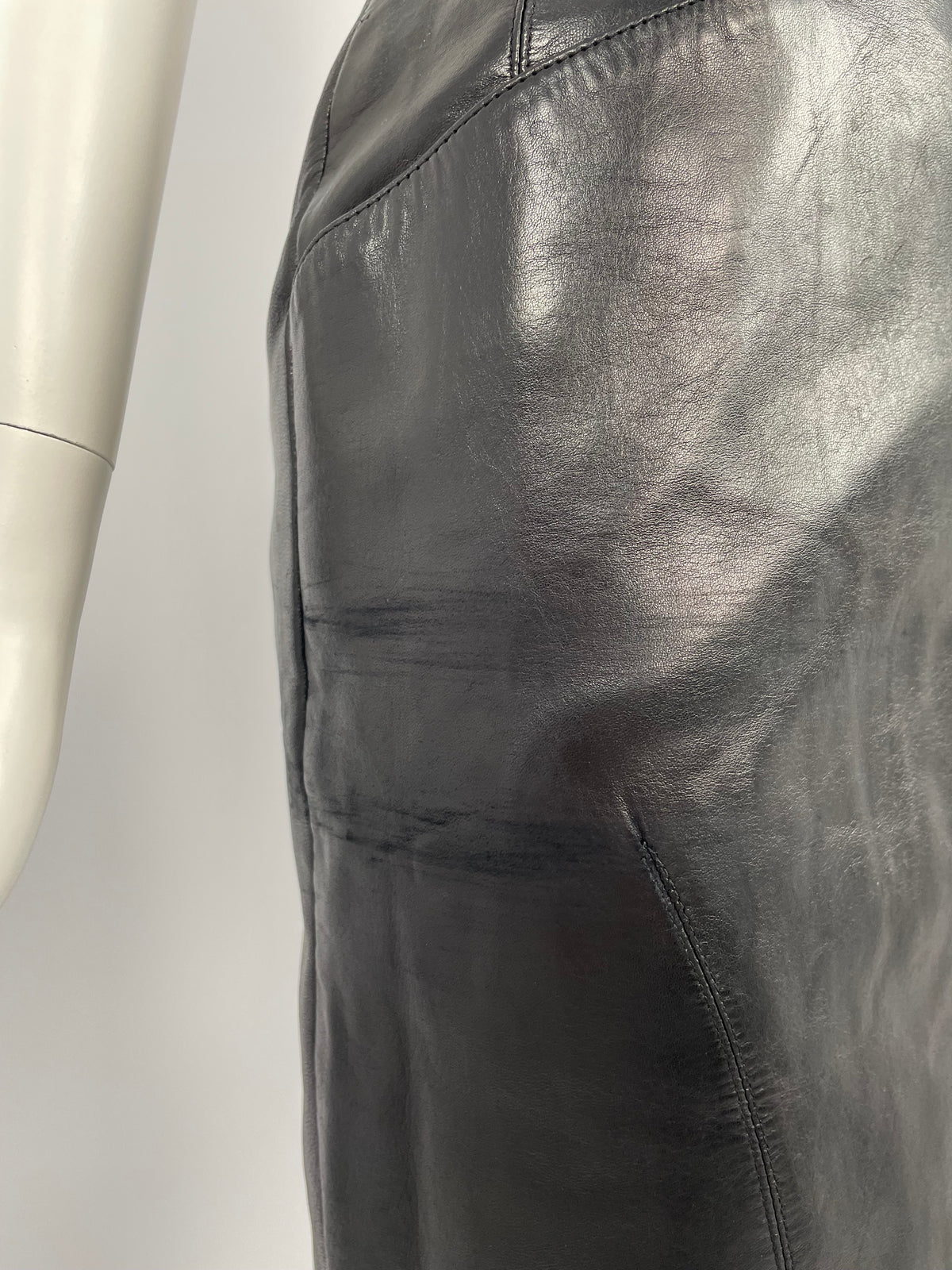 Claude Montana 1980's Ideal Cuirs black leather skirt