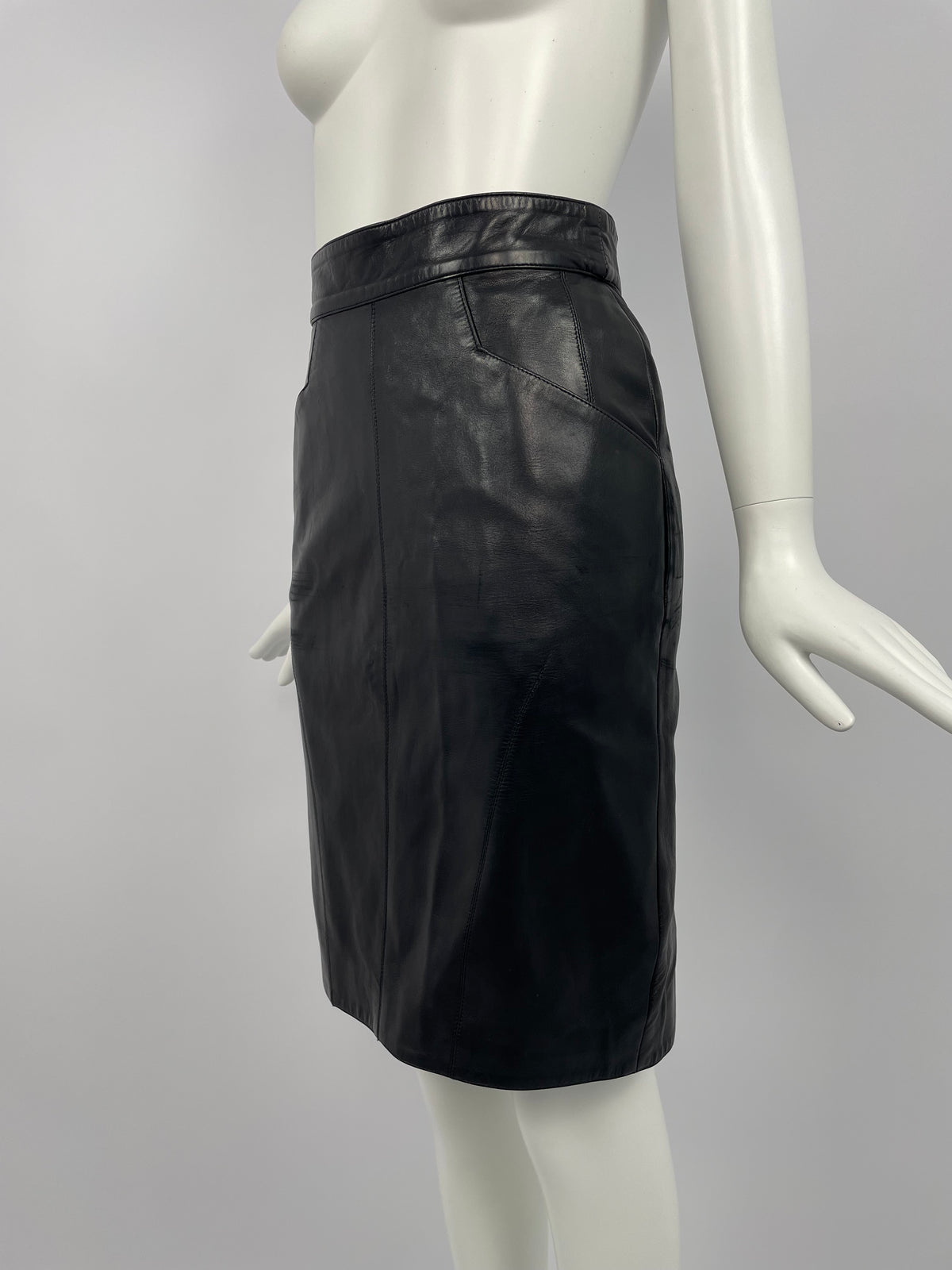 Claude Montana 1980's Ideal Cuirs black leather skirt