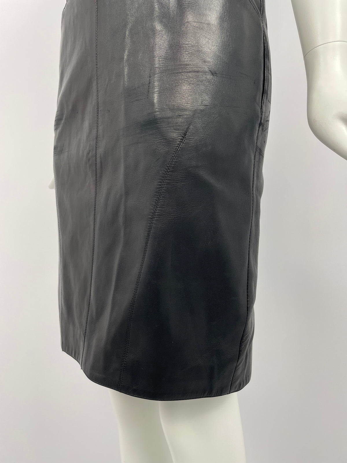 Claude Montana 1980's Ideal Cuirs black leather skirt