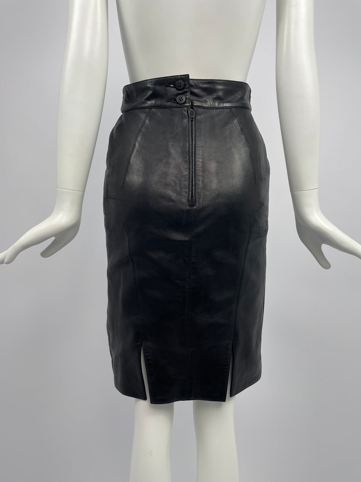 Claude Montana 1980's Ideal Cuirs black leather skirt