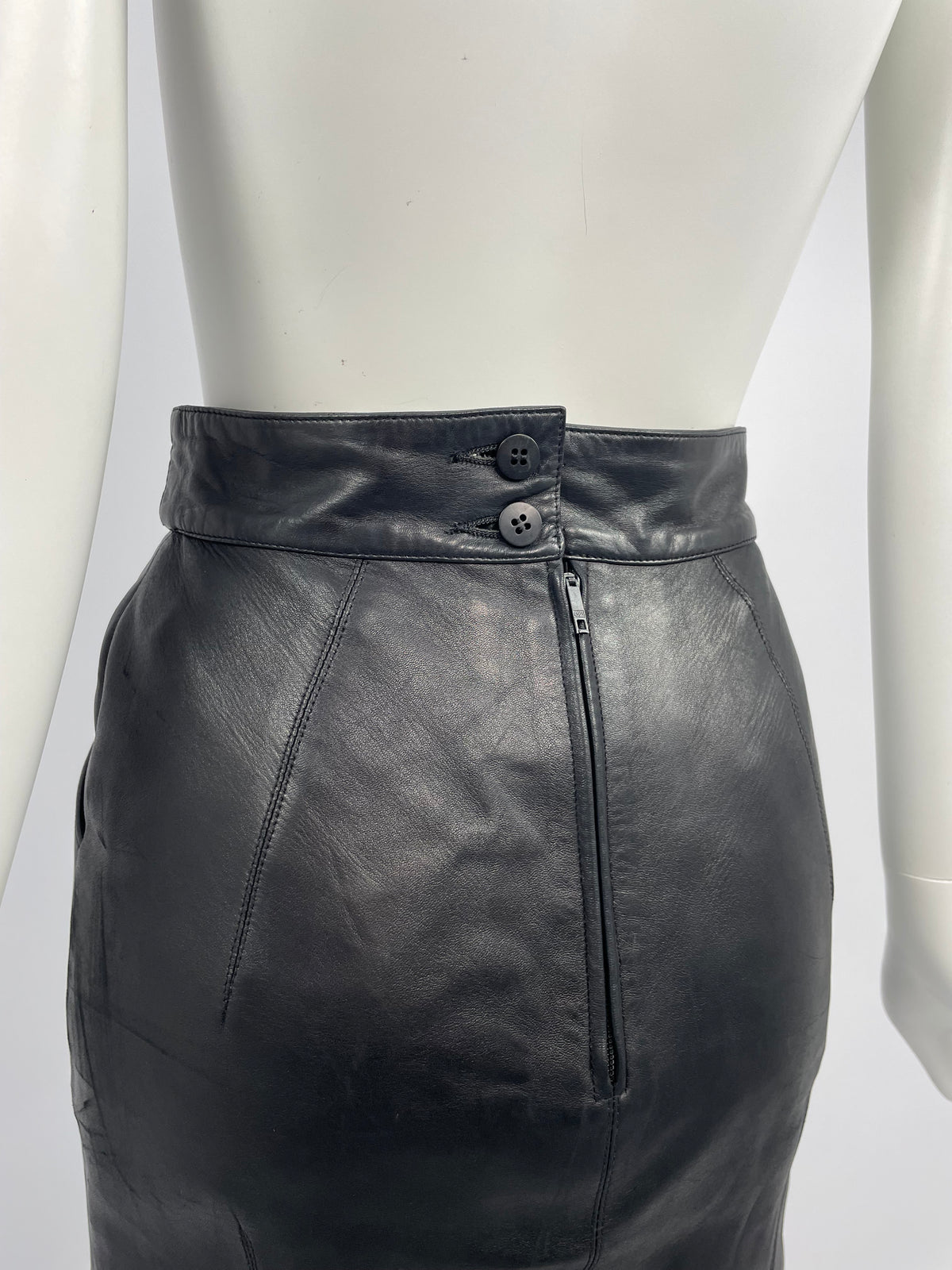 Claude Montana 1980's Ideal Cuirs black leather skirt