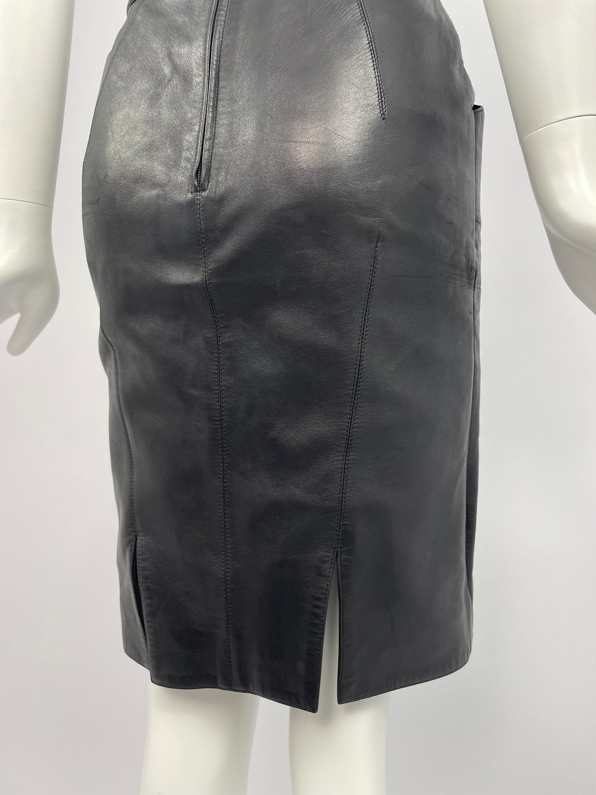 Claude Montana 1980's Ideal Cuirs black leather skirt
