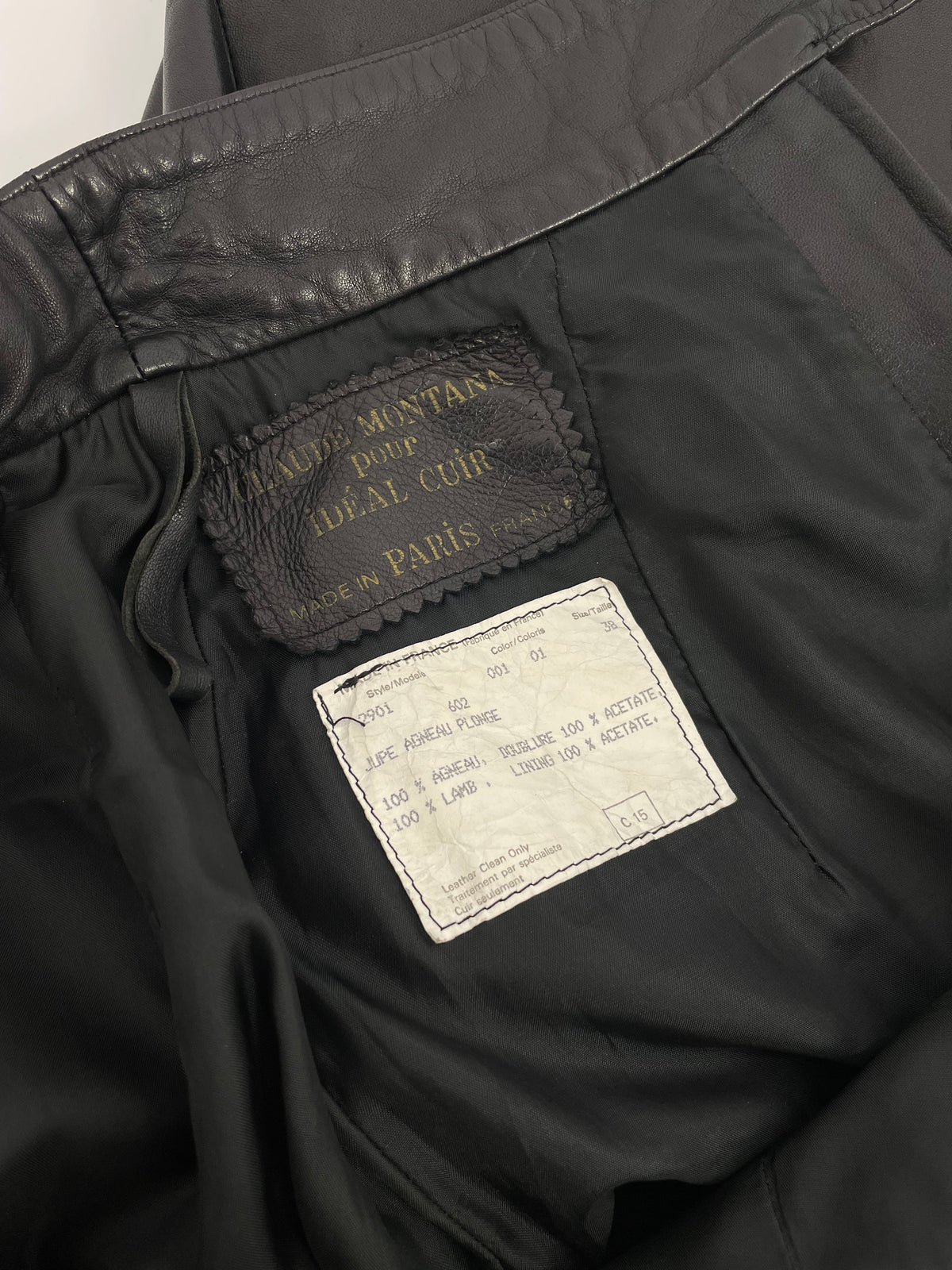 Claude Montana 1980's Ideal Cuirs black leather skirt