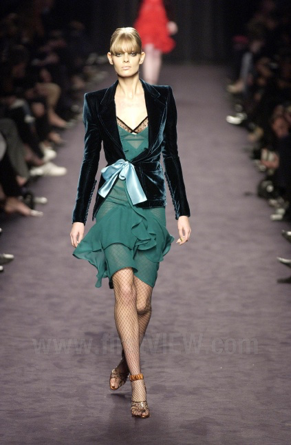 Saint Laurent by Tom Ford F/W 2003 Green flared dress